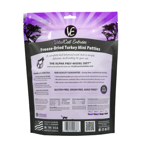 Vital Essentials Turkey Mini Patties Freeze-Dried Grain Free Cat Food