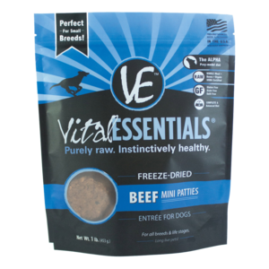 Vital Essentials Beef Mini Patties Freeze-Dried Grain Free Dog Food