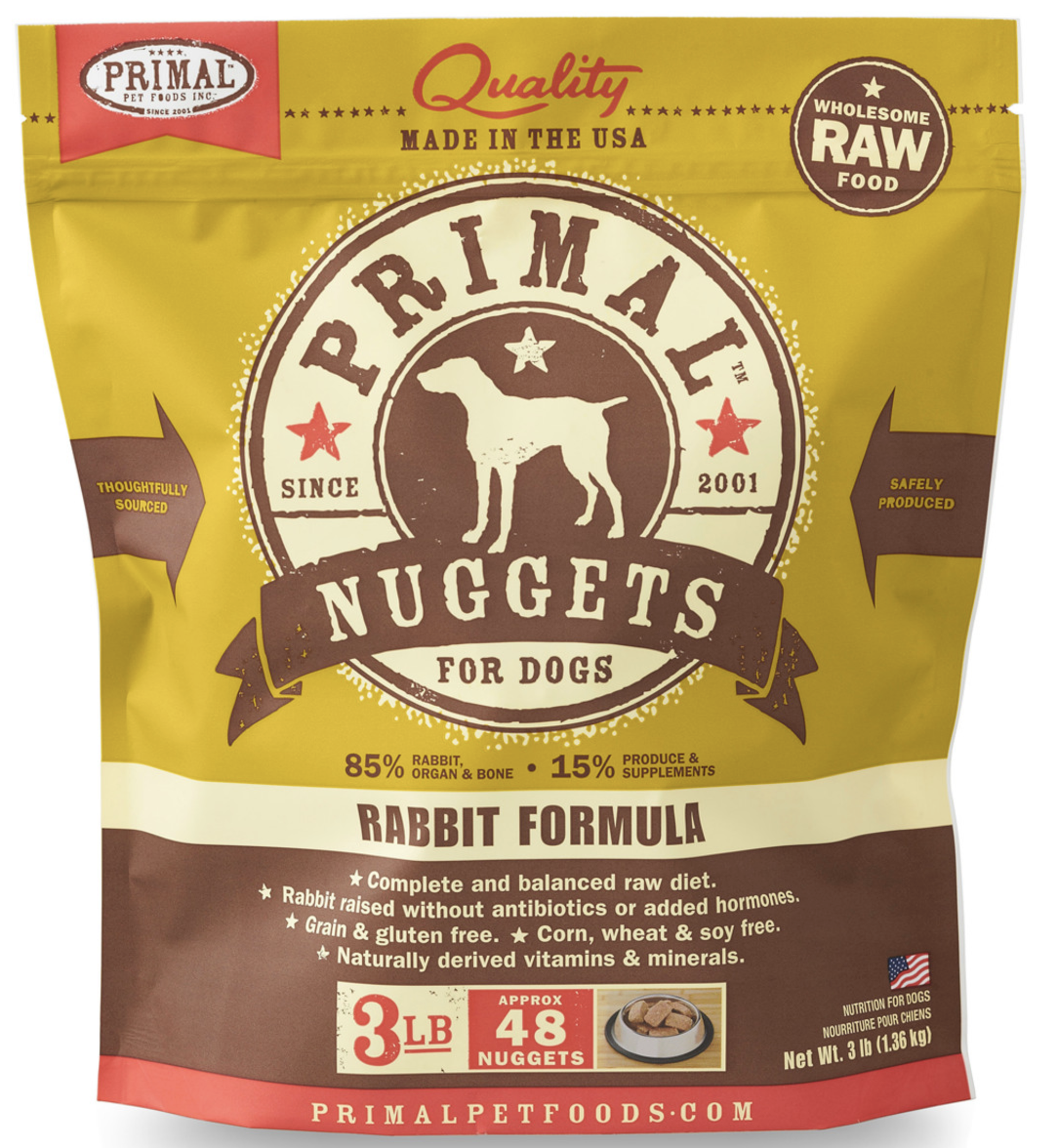 Primal Raw Frozen Canine Nuggets Rabbit Formula Dog Food