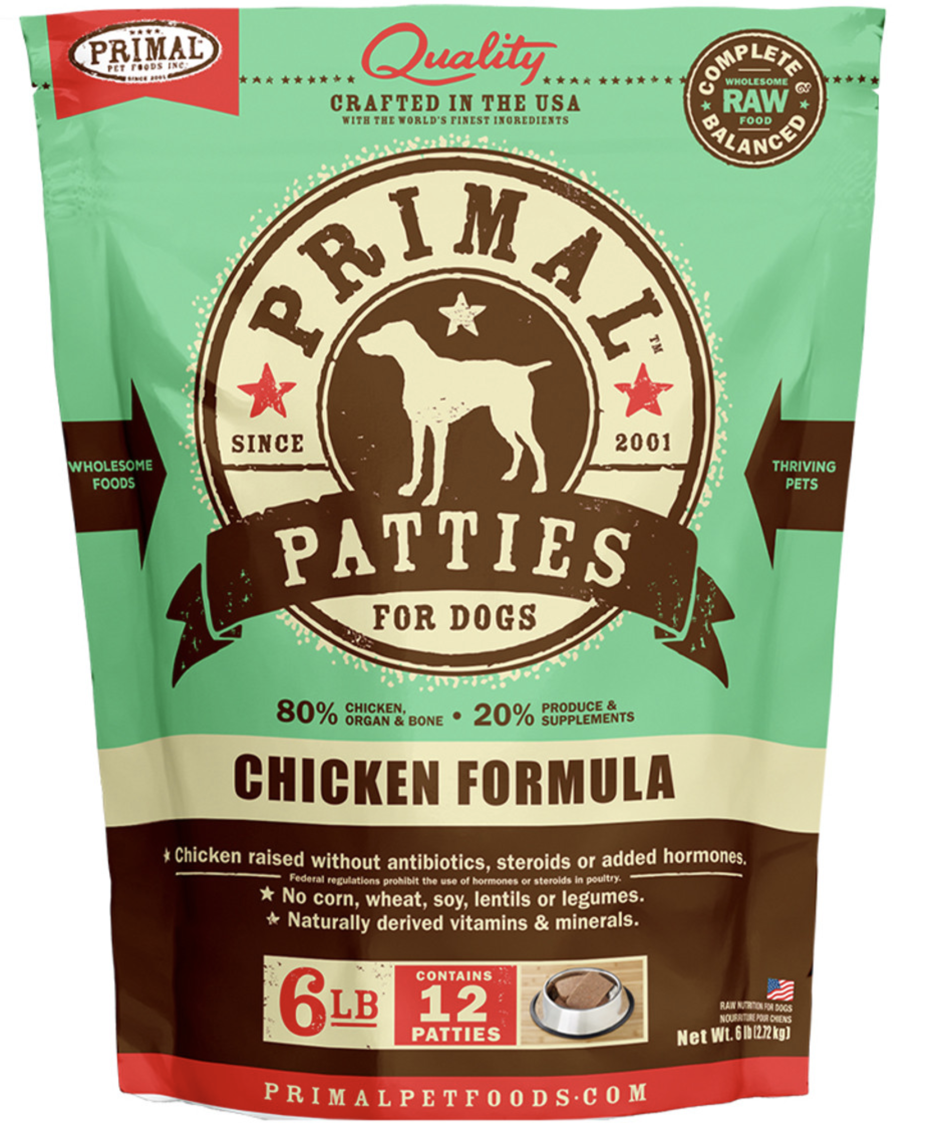 Primal Raw Frozen Canine Patties Chicken Formula Dog Food