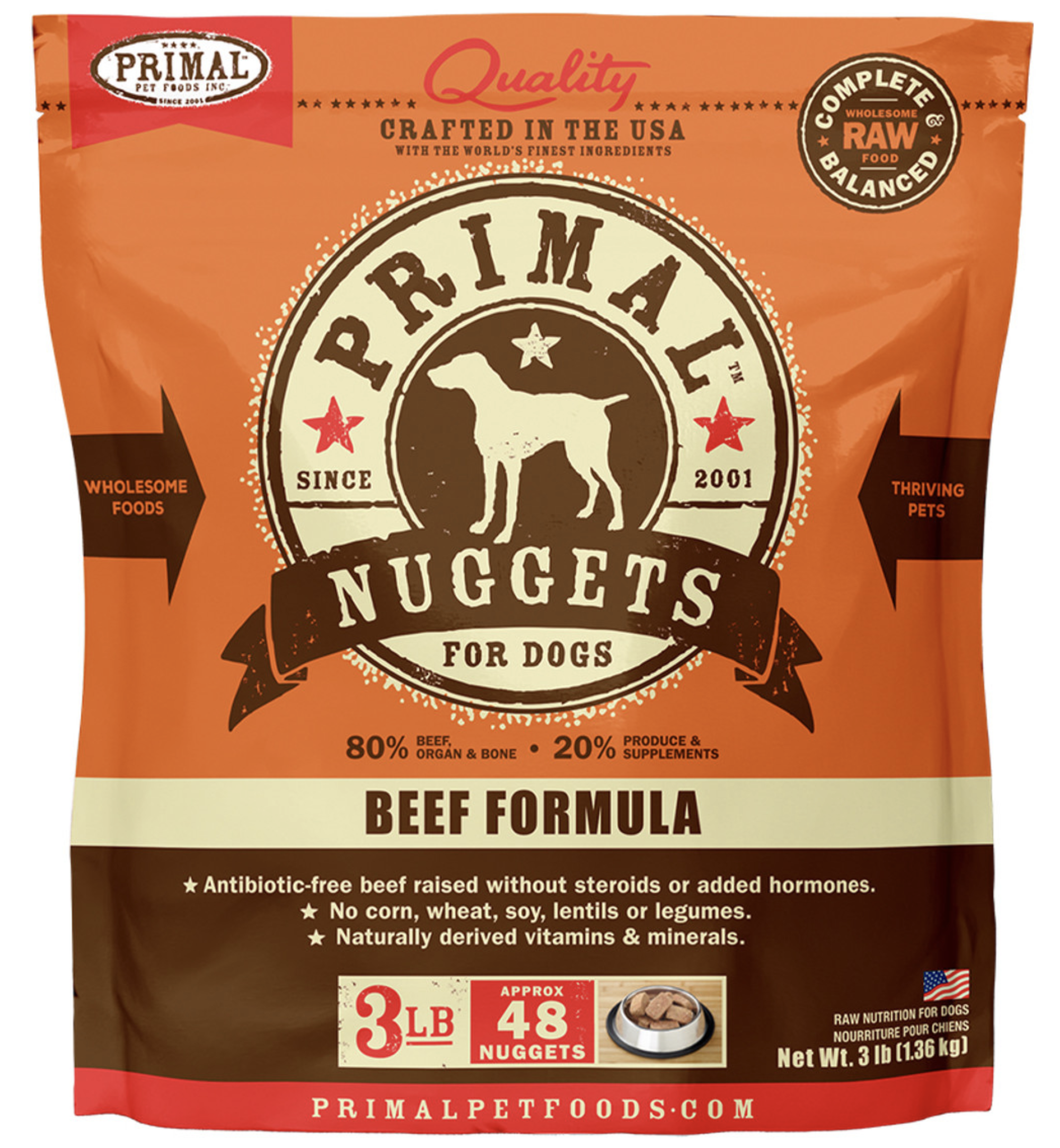 Primal Raw Frozen Canine Nuggets Beef Formula Dog Food