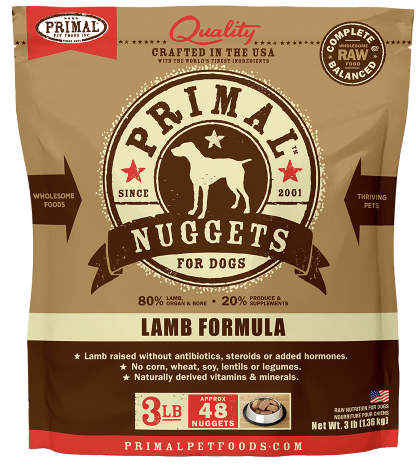 Primal Raw Frozen Canine Nuggets Lamb Formula Dog Food