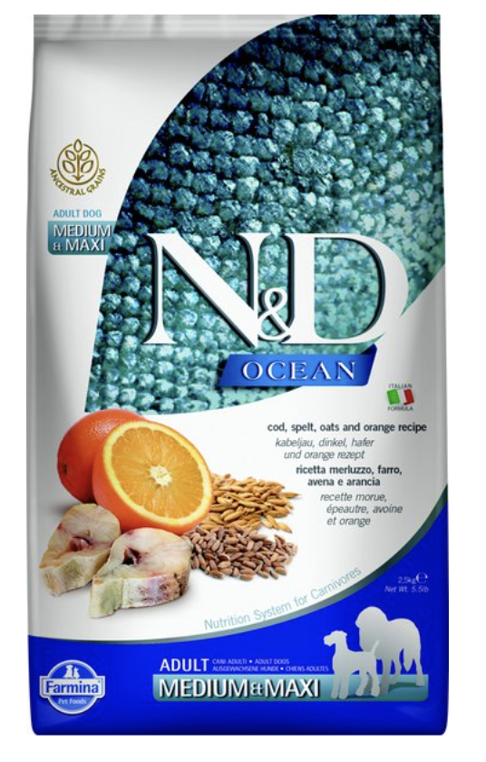 Farmina N&D Ocean Codfish & Orange Ancestral Grain Medium & Maxi Adult Dry Dog Food