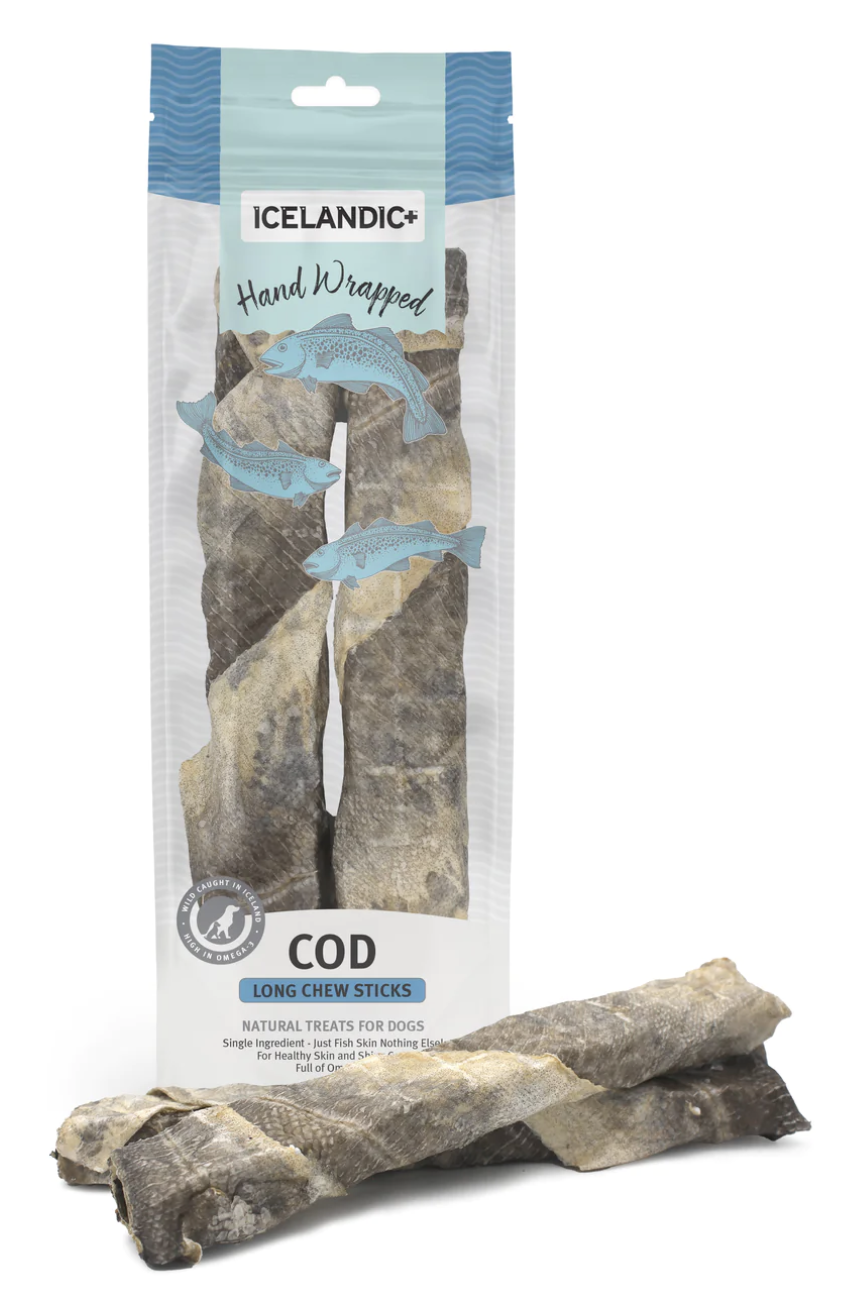 Icelandic+ Hand Wrapped Cod Skin Long 10" Chew Sticks for Dogs