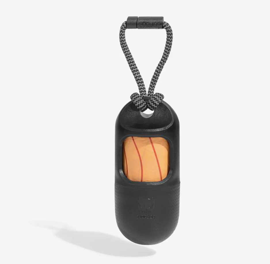 Zeedog black poop bag dispenser with compostable bags