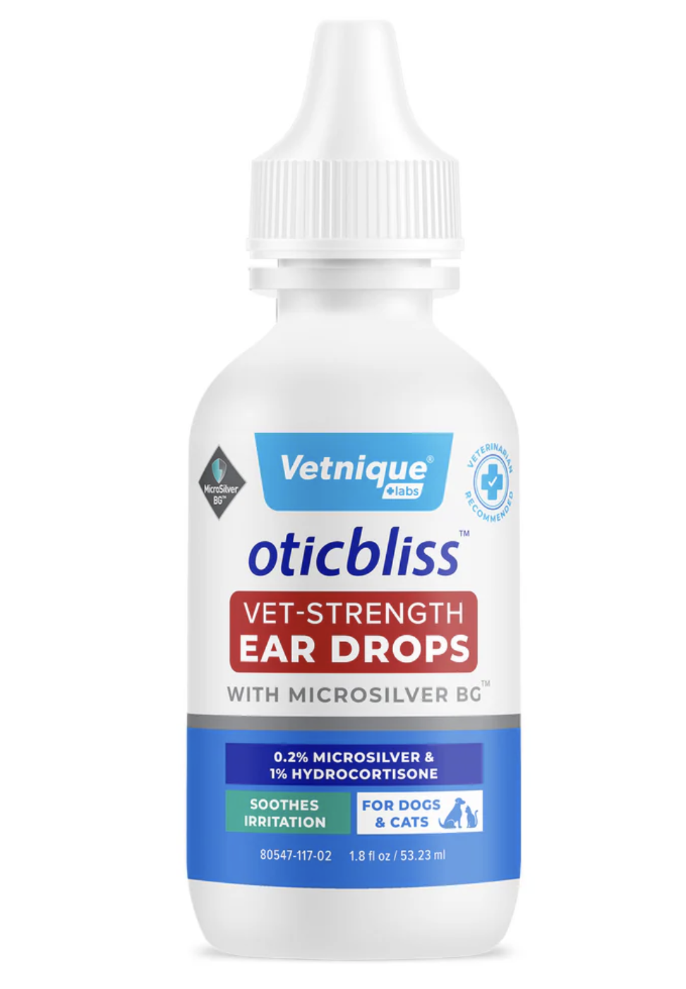 Vetnique Oticbliss Vet-Strength Pet Ear Drops with MicroSilver BG