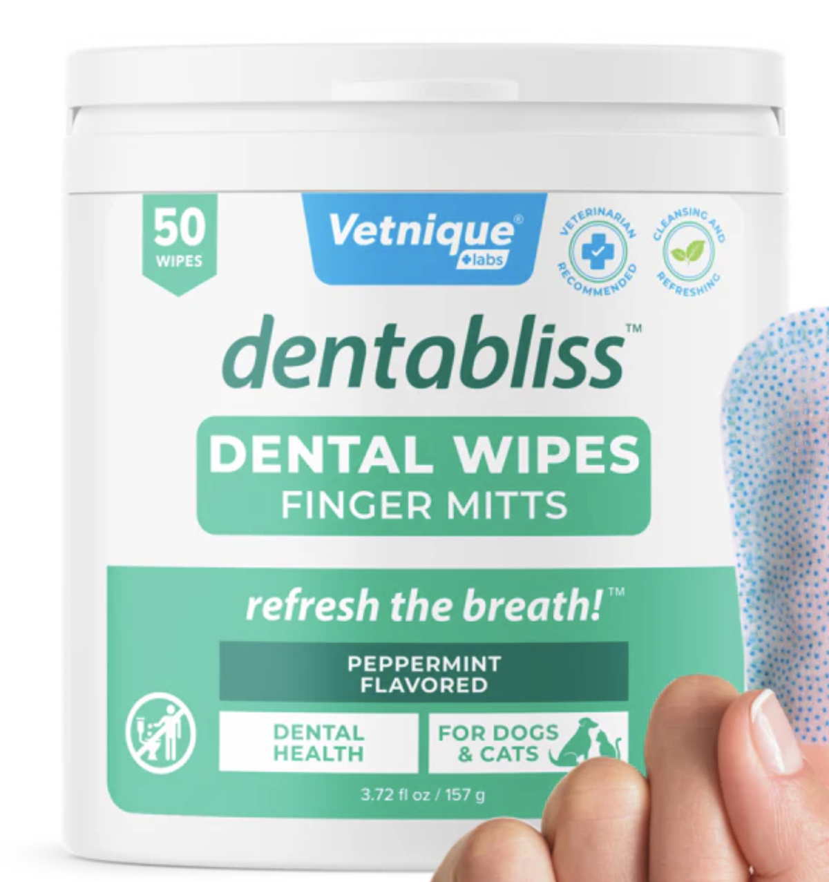 VetniqueDentabliss Daily Dental Wipes Finger Mitts 50 Count Jar