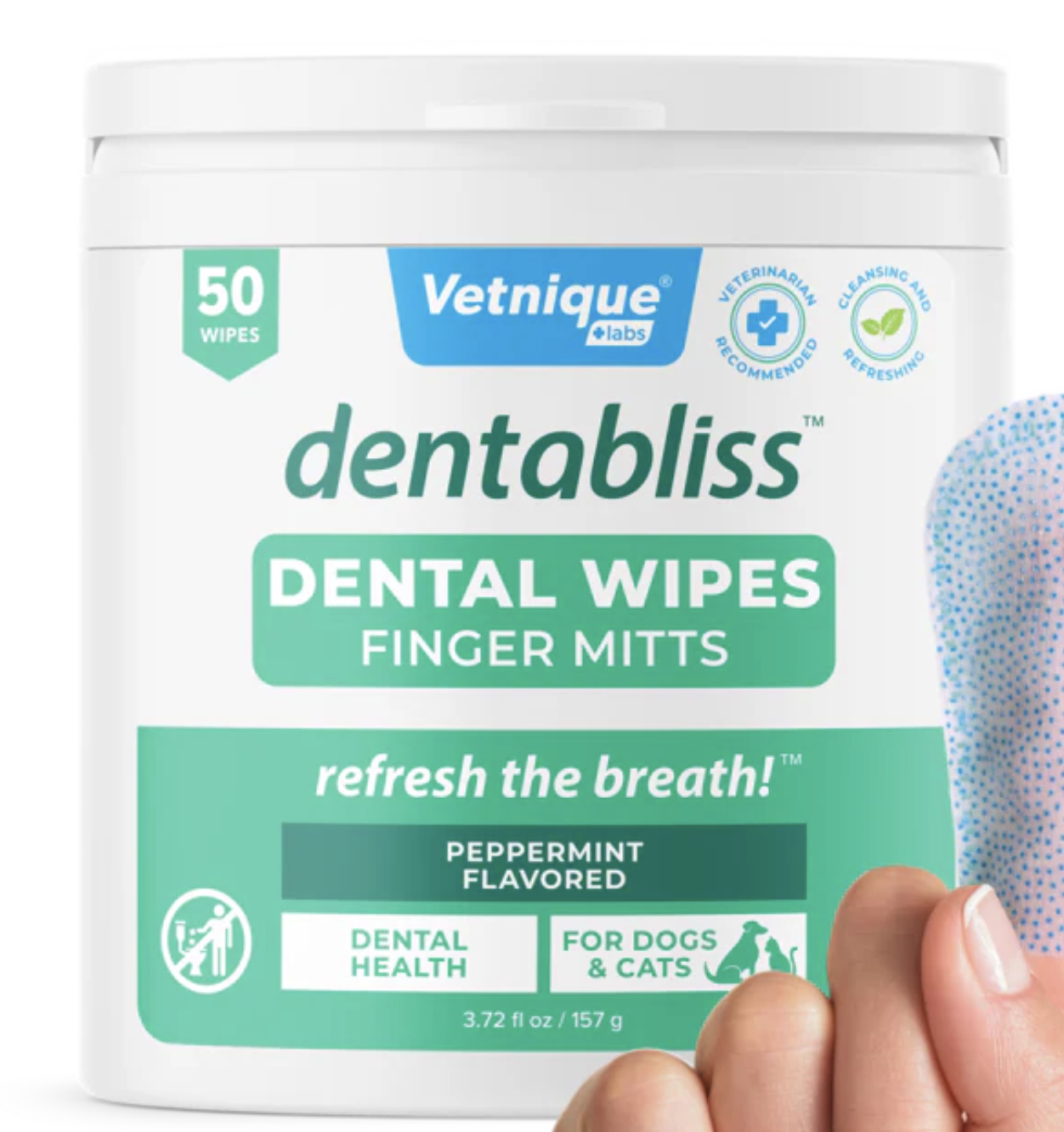 VetniqueDentabliss Daily Dental Wipes Finger Mitts 50 Count Jar