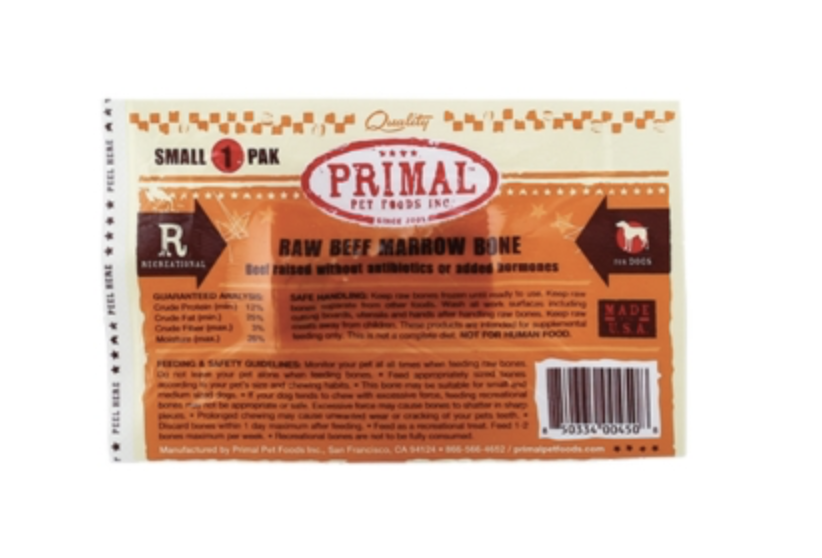 Primal Raw Beef Marrow Bone Small 1 Pack