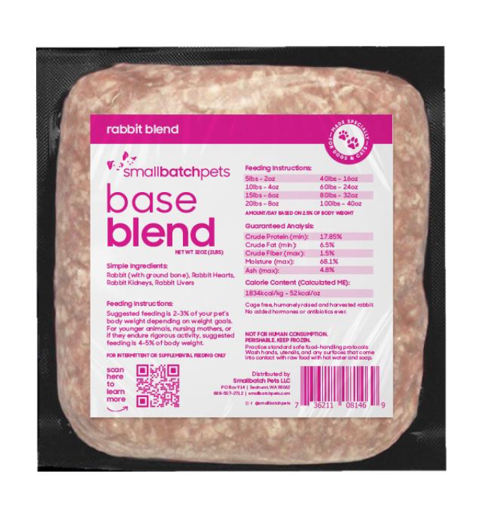 SmallBatch Raw Frozen Rabbit Blend 2lb for Dogs & Cats
