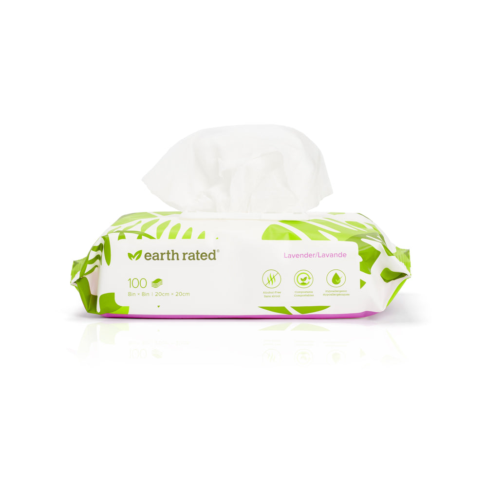 Earth Rated Certified Compostable Wipes Lavender 100 Count