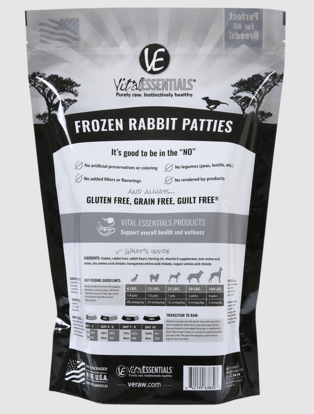 Vital Essentials Raw Frozen Rabbit for Dogs 6lbs
